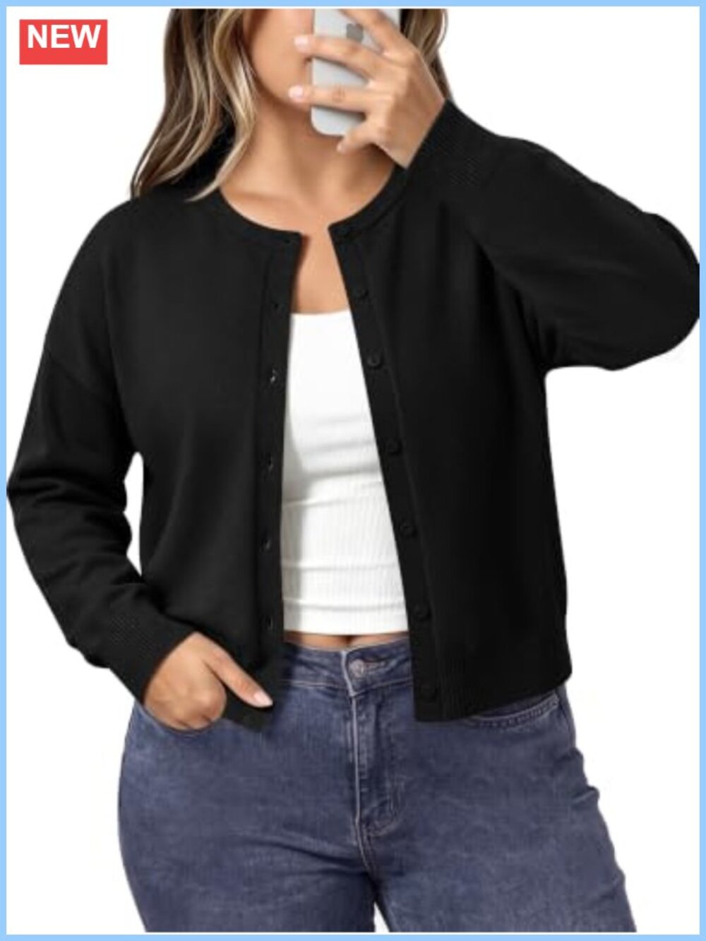 Plus Size Cropped Cardigan Lightweight Button Front Sweater